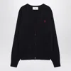 Ami Alexandre Mattiussi Ami Paris Ami De Coeur Patch Merino Wool Cardigan In Black