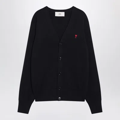 AMI ALEXANDRE MATTIUSSI AMI PARIS  NAVY BLUE AMI DE COEUR CARDIGAN