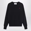 Ami Alexandre Mattiussi Ami Navy Blue Cotton Jersey Sweater With Signature Embroidered Motif In Black