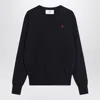 Ami Alexandre Mattiussi Ami Navy Blue Cotton Jersey Sweater With Signature Embroidered Motif In Blue