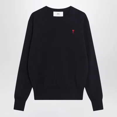 Ami Alexandre Mattiussi Ami Paris Navy Blue Ami De Coeur Sweater In Black