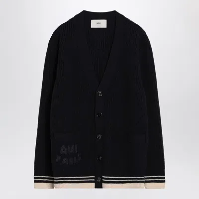 Ami Alexandre Mattiussi Man Cardigan Navy Size S Virgin Wool In Blue