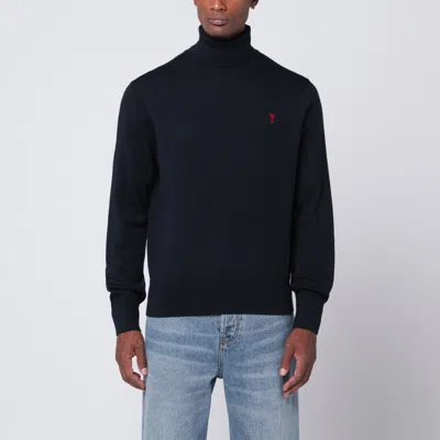 Ami Alexandre Mattiussi Wool Sweater With Turtleneck And Ribbed Finish In Black