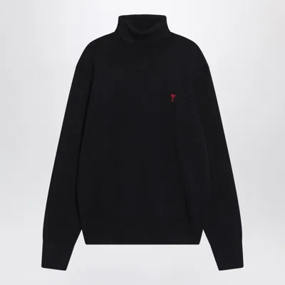AMI ALEXANDRE MATTIUSSI AMI PARIS  NAVY BLUE TURTLENECK SWEATER AMI DE COEUR