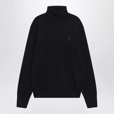 AMI ALEXANDRE MATTIUSSI AMI PARIS NAVY BLUE TURTLENECK SWEATER AMI DE COEUR