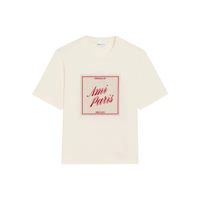 Ami Alexandre Mattiussi Boxy Fit Short Sleeves Teehisrt With Signature Print At Front In Neutral