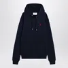 Ami Alexandre Mattiussi Ami Navy Blue Cotton Jersey Hoodie With Signature Monogram In Blue