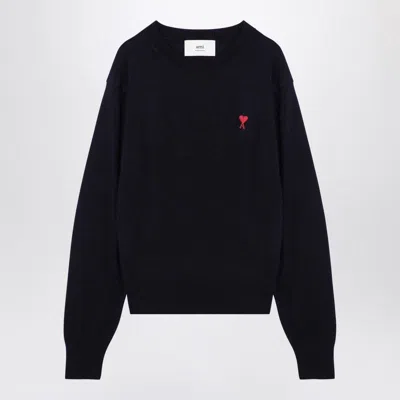 AMI ALEXANDRE MATTIUSSI AMI PARIS  NIGHT BLUE AMI DE COEUR WOOL JUMPER