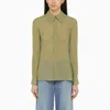 AMI ALEXANDRE MATTIUSSI OLIVE GREEN SILK SHIRT