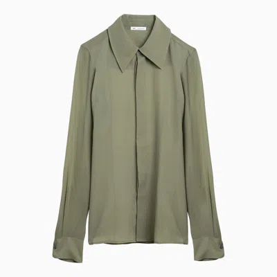 AMI ALEXANDRE MATTIUSSI AMI PARIS OLIVE GREEN SILK SHIRT WOMEN