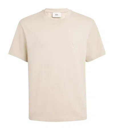 Ami Alexandre Mattiussi Organic Cotton Embossed Logo T-shirt In White Cream