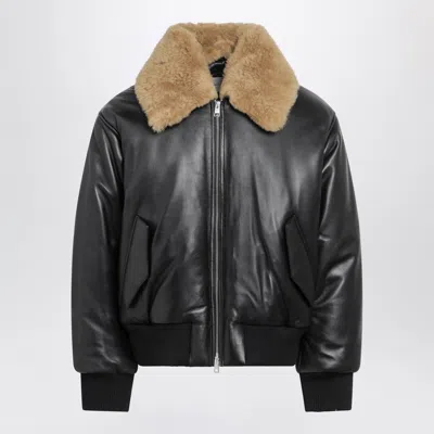 Ami Alexandre Mattiussi Ami Paris Padded Lambskin Jacket With Removable Shearling Collar In Black