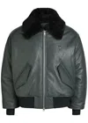 Ami Alexandre Mattiussi Leather Bomber Jacket Shearling Collar In Gray