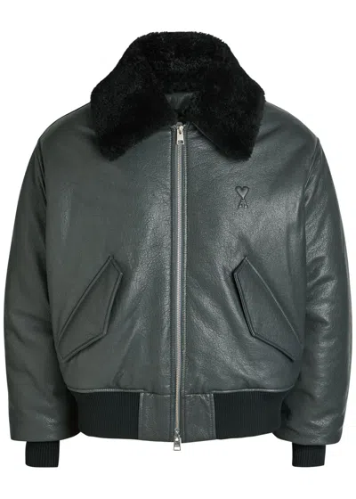 AMI ALEXANDRE MATTIUSSI AMI PARIS PADDED LEATHER JACKET