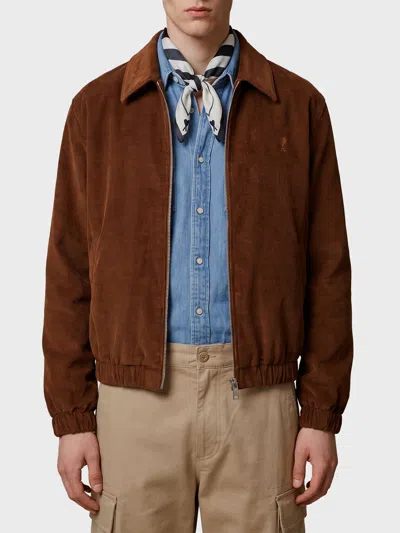 Ami Alexandre Mattiussi Ami Paris Padded Zip-up Jacket With Heart Detail In Brown