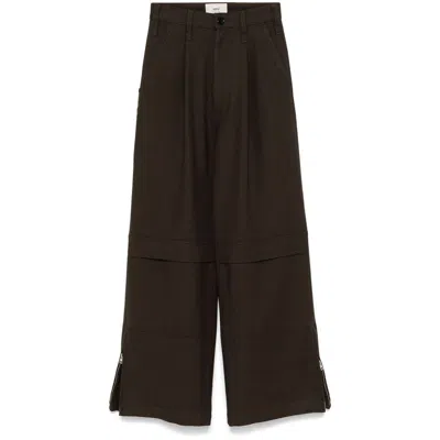 Ami Alexandre Mattiussi Gabardine Cargo Trousers In Brown