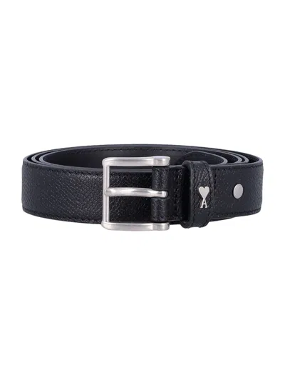 Ami Alexandre Mattiussi Ami Paris Paris Belt In Black/vibrated Silver