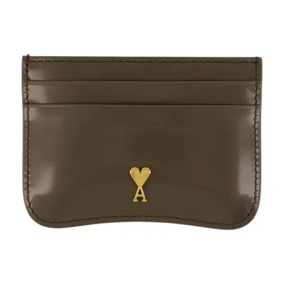 Ami Alexandre Mattiussi Ami Paris Paris Cardholder - Leather - Khaki In Gray