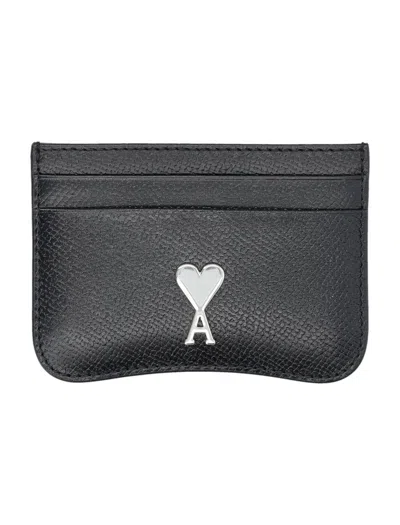 Ami Alexandre Mattiussi Ami Paris Paris Cardholder In Black/vibrated Silver