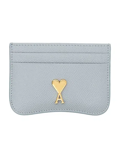 Ami Alexandre Mattiussi Ami Paris Paris Cardholder In Clay Blue/vibrated Brass