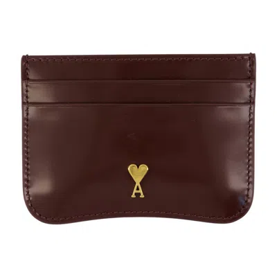 Ami Alexandre Mattiussi Ami Paris Paris Paris Leather Cardholder With Heart Logo In Brown