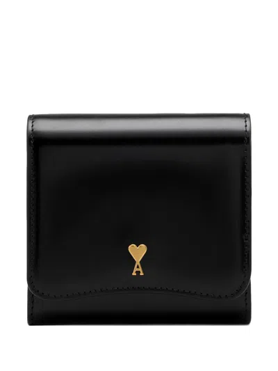 Ami Alexandre Mattiussi Ami Paris Paris Paris Stud Leather Wallet In Black
