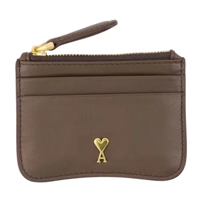 Ami Alexandre Mattiussi Ami Paris Paris Paris Zipped Card Holder In Brown