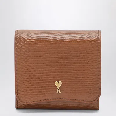 Ami Alexandre Mattiussi Ami Paris Cognac Paris Paris Compact Leather Wallet In Brown