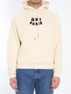 Ami Alexandre Mattiussi Cropped Hoodie With Textured Lettering In Soft Beige In Beige
