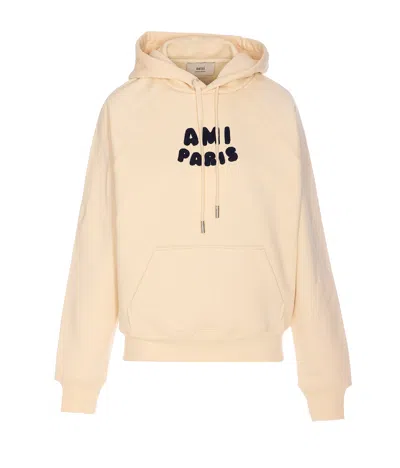Ami Alexandre Mattiussi Ami Paris Logo Cotton Hoodie In Neutral