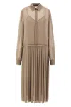 Ami Alexandre Mattiussi Pleated Midi Shirt Dress In Nude