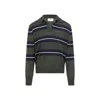 Ami Alexandre Mattiussi Ami Paris Green Polo With All-over Striped Motif And Polo-style Collar In Wool And Silk Blend Man In Beige