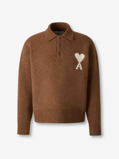 Ami Alexandre Mattiussi Ami Paris Polo Neck Sweater In Brown