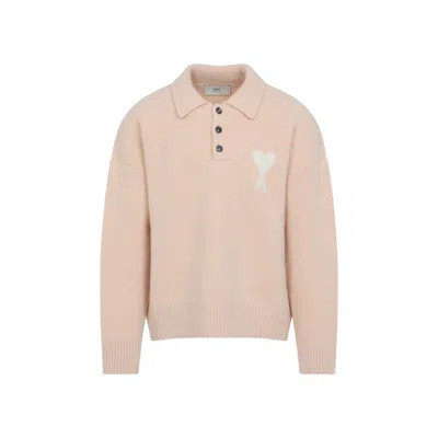 Ami Alexandre Mattiussi Long-sleeved Knitted Polo Shirt In Orange