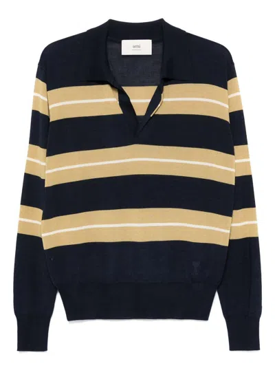 Ami Alexandre Mattiussi Ami Paris Polo Raye In 4335 Navy/havana/white Cream
