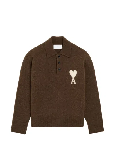 Ami Alexandre Mattiussi Ami Paris Polo Sweater In Brown