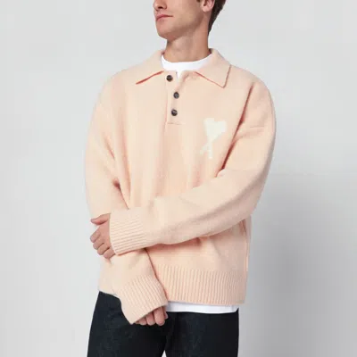 Ami Alexandre Mattiussi Powder Pink Ami De Coeur Polo Sweater