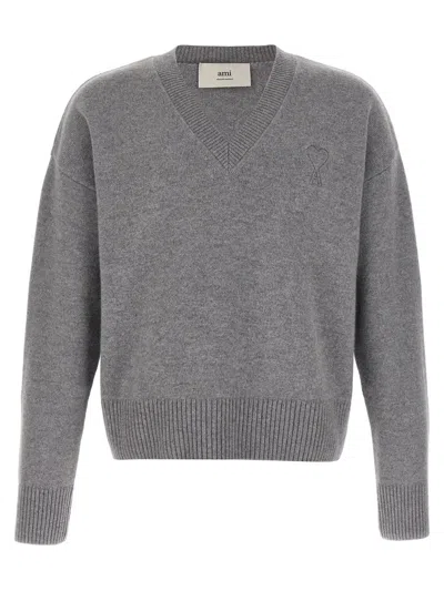 Ami Alexandre Mattiussi Puff Logo Patch Sweater Sweaters And Cardigans Gray