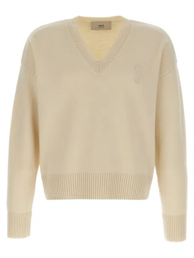 Ami Alexandre Mattiussi Puff Logo Patch Sweater Sweaters And Cardigans Beige In Neutral