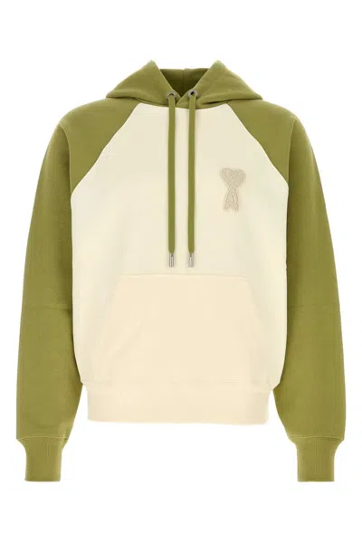 Ami Alexandre Mattiussi Ami Paris Raglan-sleeve Cotton Blend Hoodie In Green