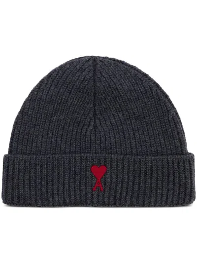 Ami Alexandre Mattiussi Ami Paris Red Adc Beanie Accessories In Grey