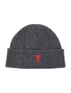 Ami Alexandre Mattiussi Ami Paris Ami Paris De Coeur Wool Beanie In Black
