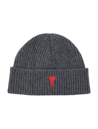 AMI ALEXANDRE MATTIUSSI AMI PARIS DE COEUR WOOL BEANIE GREY