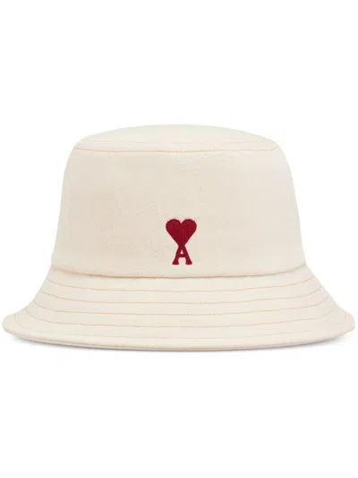 Ami Alexandre Mattiussi Ami Paris Red Adc Bucket Hat Accessories In White
