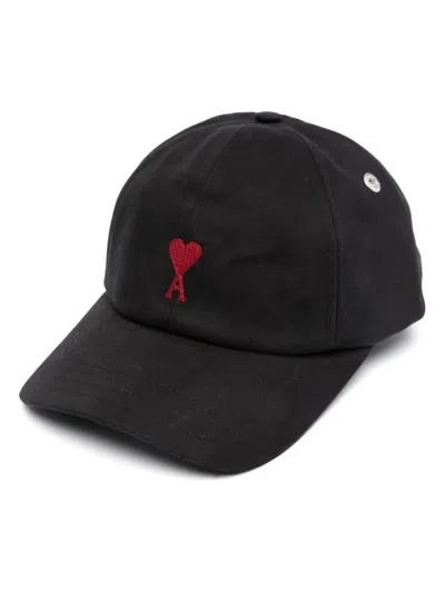 Ami Alexandre Mattiussi Ami Paris Red Adc Embroidery Cap In Black