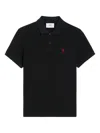 Ami Alexandre Mattiussi Ami Paris Men Black Polo Shirt With Adc Embroidery At The Front In Cotton Man In Black