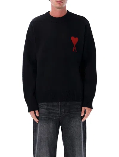 Ami Alexandre Mattiussi Ami Paris Red Adc Sweater In Black