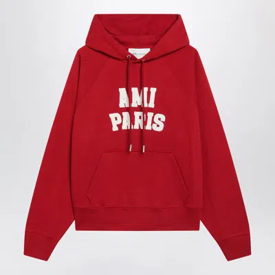 Ami Alexandre Mattiussi Ami Paris Red Hooded Sweatshirt With Logo Embroidery