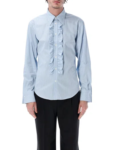 Ami Alexandre Mattiussi Ami Paris Refined Ruffled Shirt For Men Size 40 In Blue