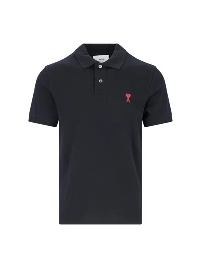 Ami Alexandre Mattiussi Ami Paris Regular Fit Polo Shirt With Embroidered Logo - Size Xl In Black
